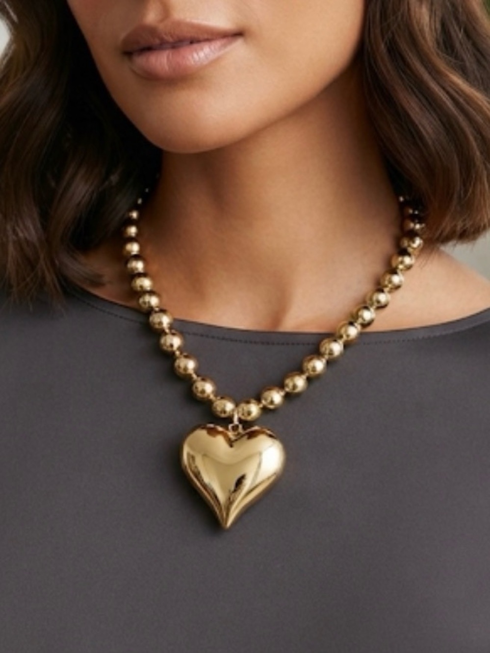Gold Beaded Heart Pendant Necklace